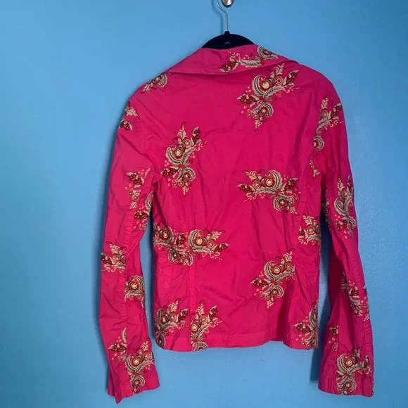 Johnny Was Hot Pink Emroidered Floral Blazer Jacket NWT Size XS